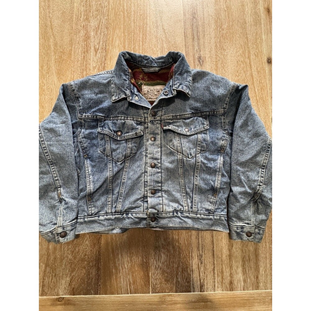 Vtg 90s Levi’s 70617 Aztec Blanket Lined Denim Trucker Jacket S USA Made 1092
